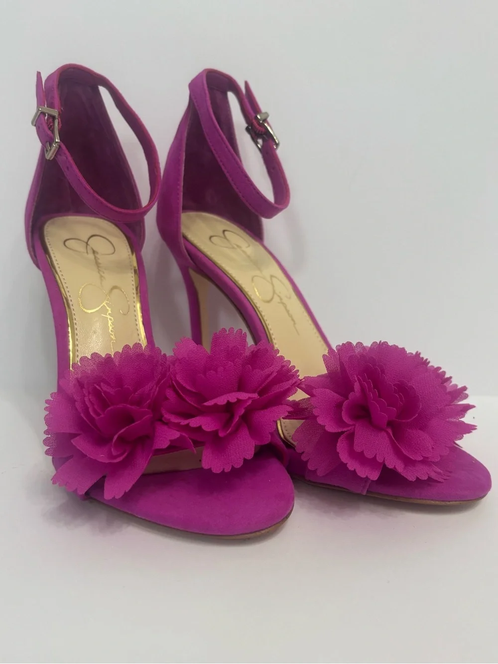Jessica Simpson Hot Pink Floral Open-Toe Ankle-Strap Heels